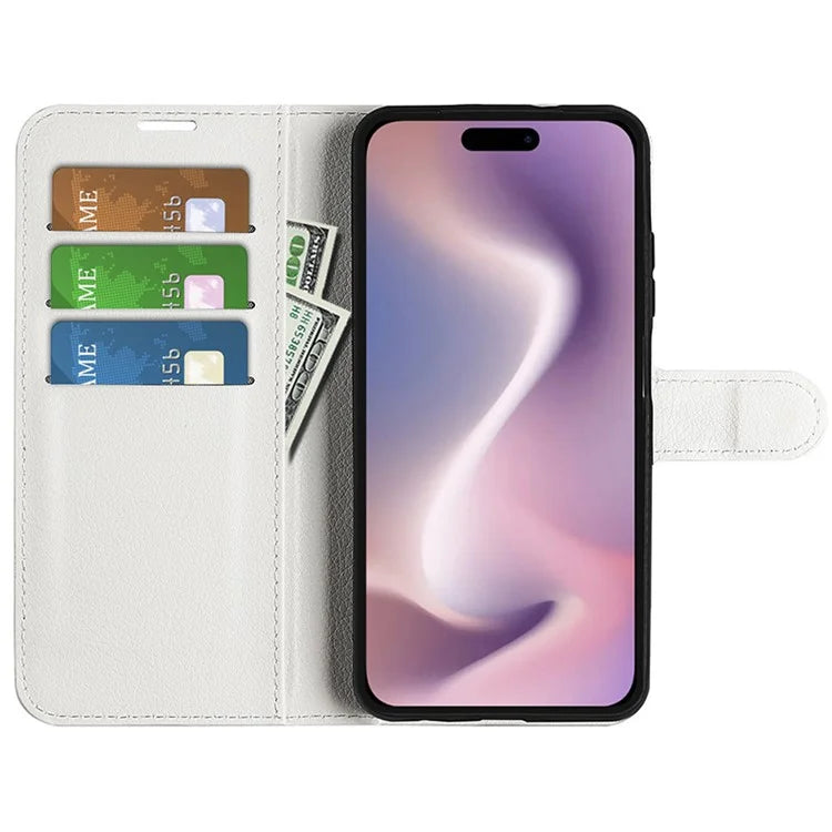 For iPhone 16 Plus Case Litchi Texture Leather Phone Cover Horizontal Viewing Stand