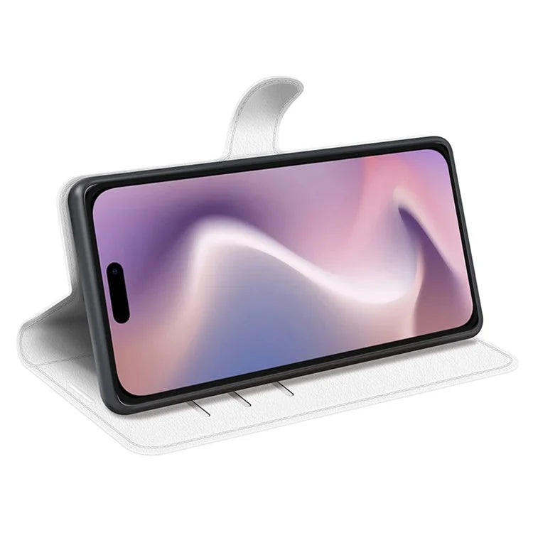 For iPhone 16 Plus Case Litchi Texture Leather Phone Cover Horizontal Viewing Stand