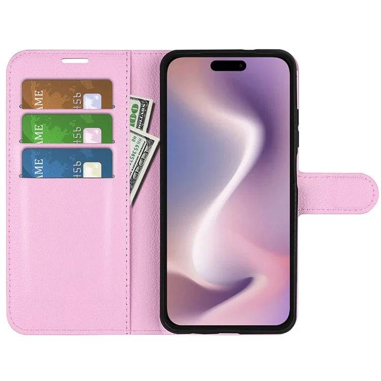 For iPhone 16 Plus Case Litchi Texture Leather Phone Cover Horizontal Viewing Stand