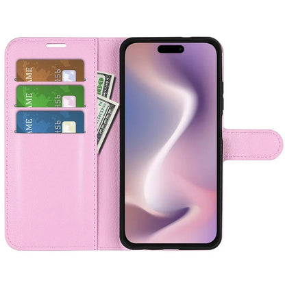 For iPhone 16 Plus Case Litchi Texture Leather Phone Cover Horizontal Viewing Stand