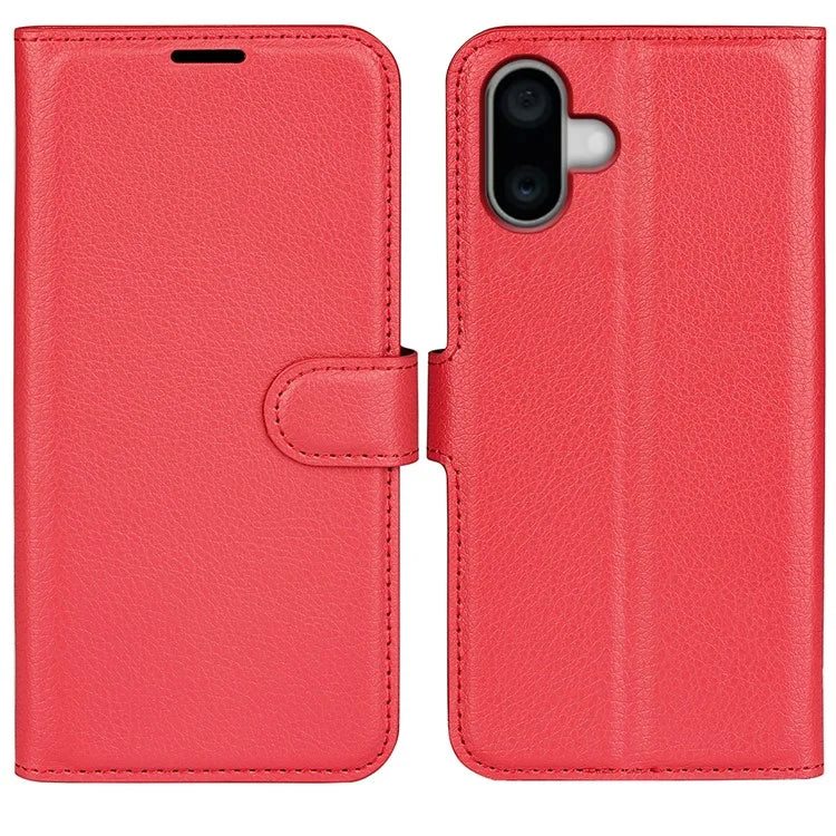 For iPhone 16 Plus Case Litchi Texture Leather Phone Cover Horizontal Viewing Stand