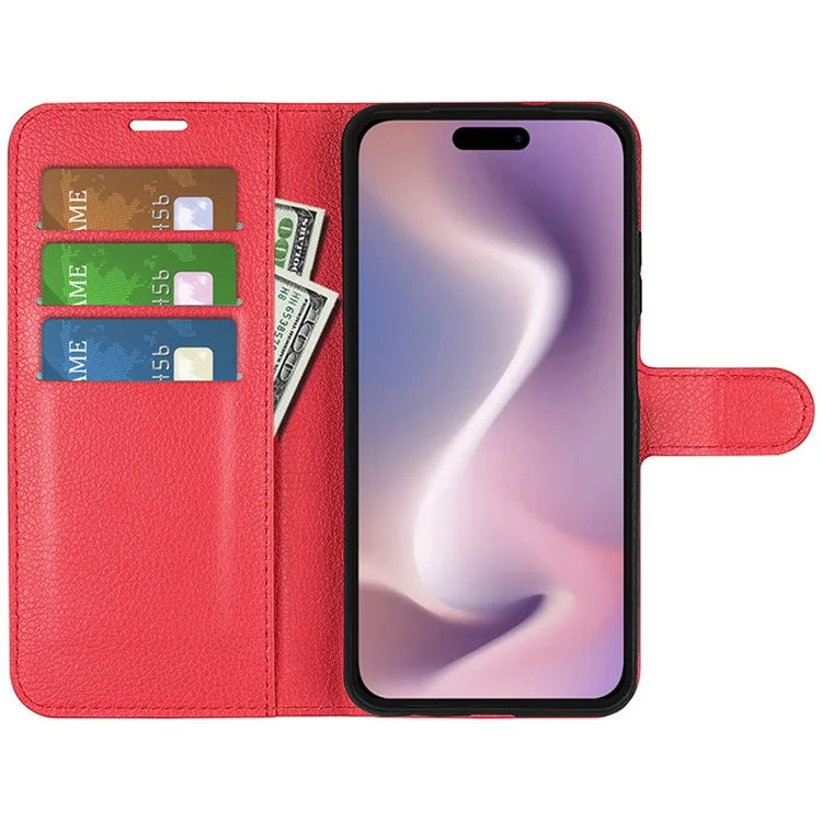 For iPhone 16 Plus Case Litchi Texture Leather Phone Cover Horizontal Viewing Stand