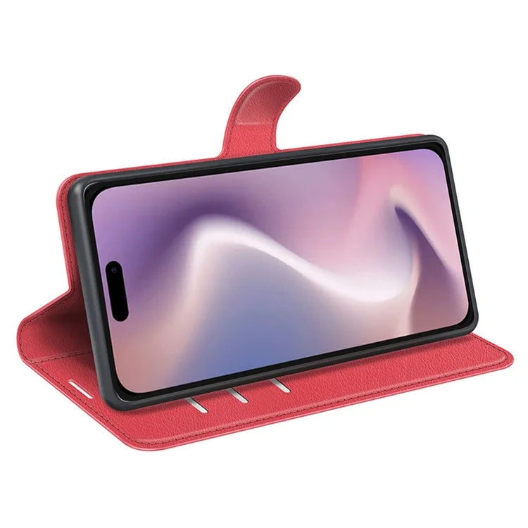 For iPhone 16 Plus Case Litchi Texture Leather Phone Cover Horizontal Viewing Stand