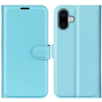 For iPhone 16 Plus Case Litchi Texture Leather Phone Cover Horizontal Viewing Stand