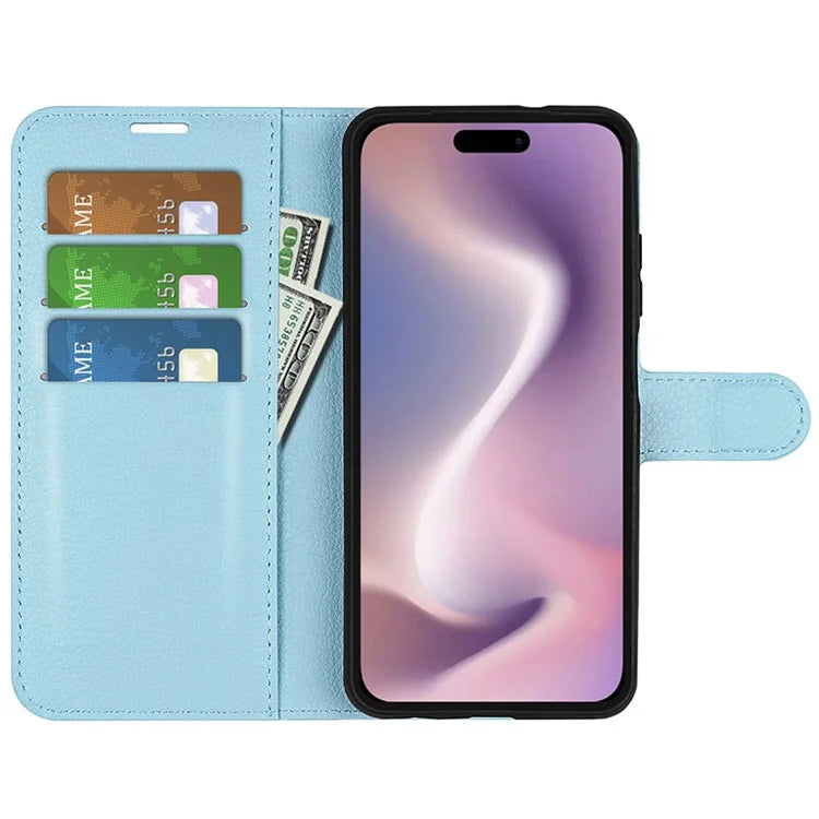 For iPhone 16 Plus Case Litchi Texture Leather Phone Cover Horizontal Viewing Stand