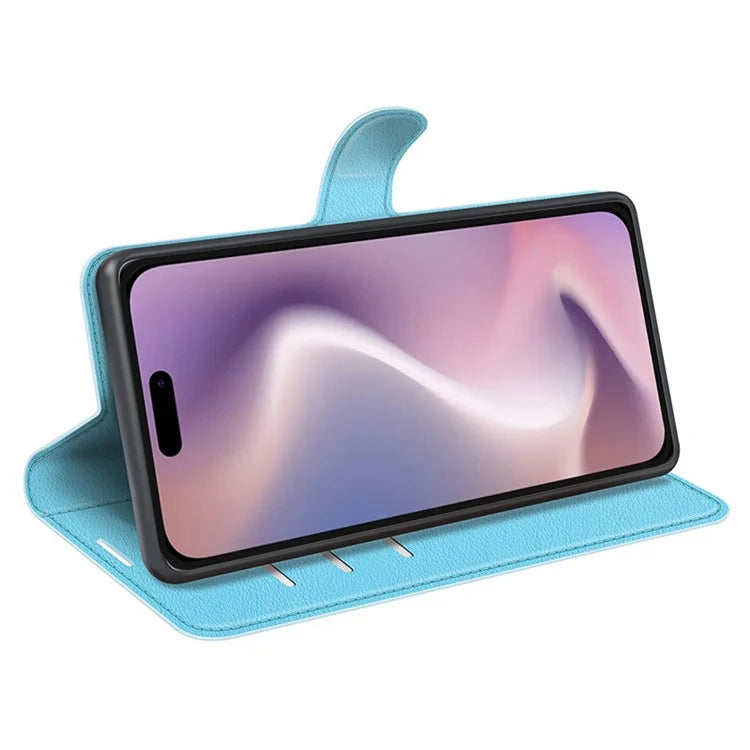 For iPhone 16 Plus Case Litchi Texture Leather Phone Cover Horizontal Viewing Stand