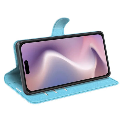 For iPhone 16 Plus Case Litchi Texture Leather Phone Cover Horizontal Viewing Stand