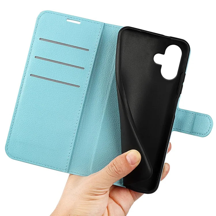 For iPhone 16 Plus Case Litchi Texture Leather Phone Cover Horizontal Viewing Stand