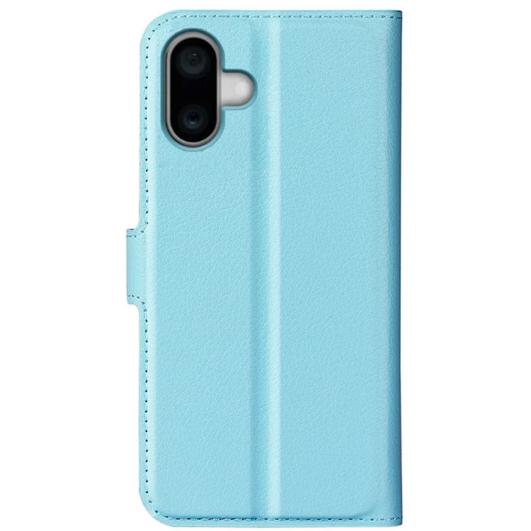 For iPhone 16 Plus Case Litchi Texture Leather Phone Cover Horizontal Viewing Stand