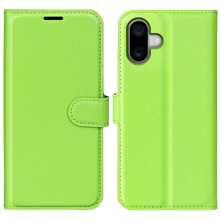 For iPhone 16 Plus Case Litchi Texture Leather Phone Cover Horizontal Viewing Stand