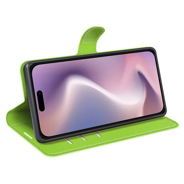 For iPhone 16 Plus Case Litchi Texture Leather Phone Cover Horizontal Viewing Stand