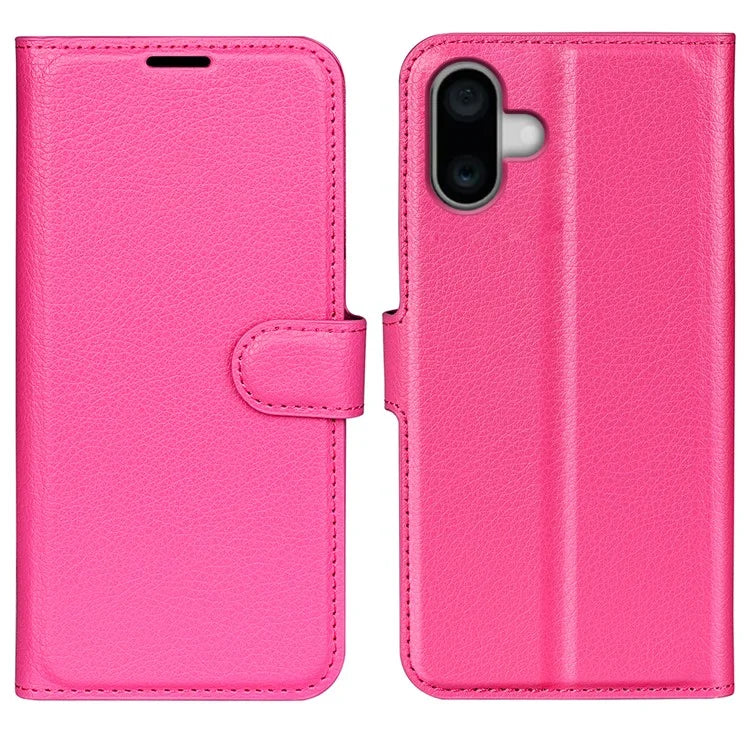 For iPhone 16 Plus Case Litchi Texture Leather Phone Cover Horizontal Viewing Stand