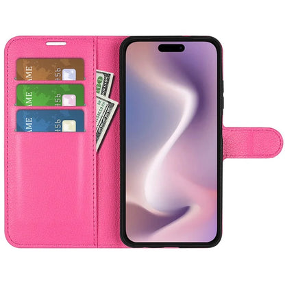 For iPhone 16 Plus Case Litchi Texture Leather Phone Cover Horizontal Viewing Stand