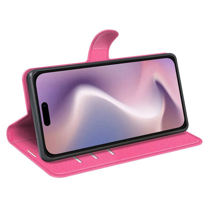 For iPhone 16 Plus Case Litchi Texture Leather Phone Cover Horizontal Viewing Stand