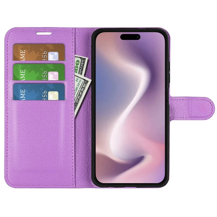 For iPhone 16 Plus Case Litchi Texture Leather Phone Cover Horizontal Viewing Stand