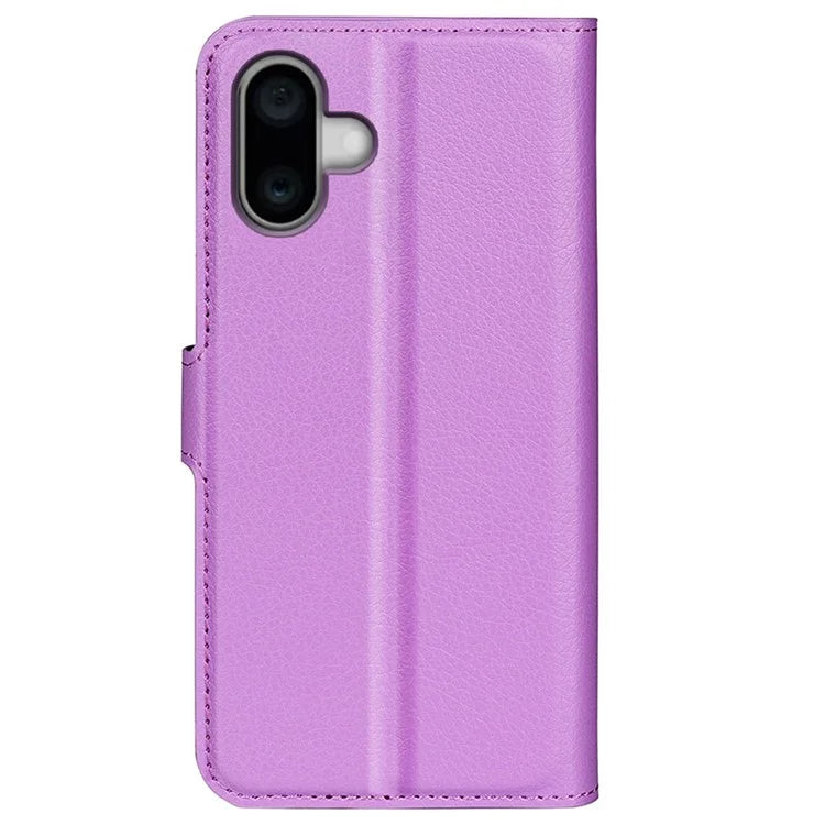 For iPhone 16 Plus Case Litchi Texture Leather Phone Cover Horizontal Viewing Stand