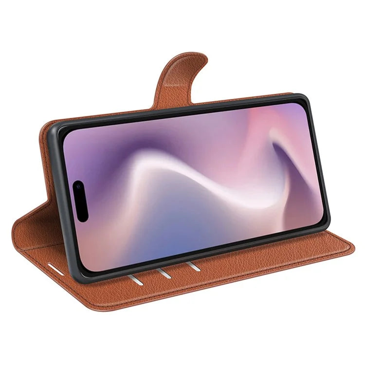 For iPhone 16 Plus Case Litchi Texture Leather Phone Cover Horizontal Viewing Stand