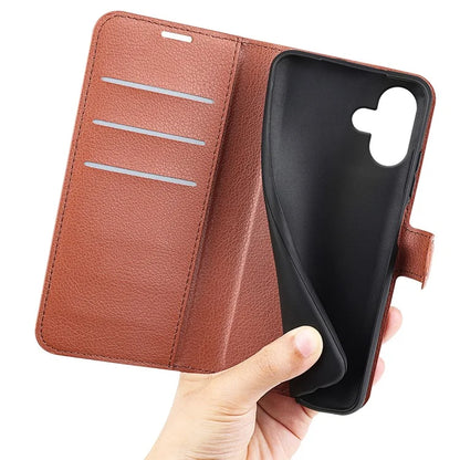 For iPhone 16 Plus Case Litchi Texture Leather Phone Cover Horizontal Viewing Stand