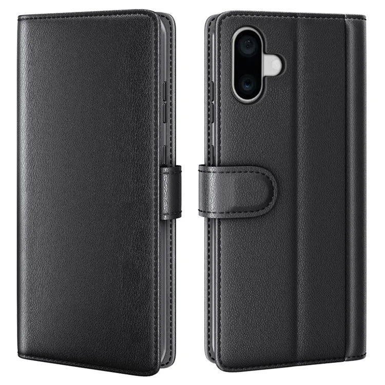 For iPhone 16 Plus Case Wallet Genuine Split Leather Phone Cover Magnetic Clasp