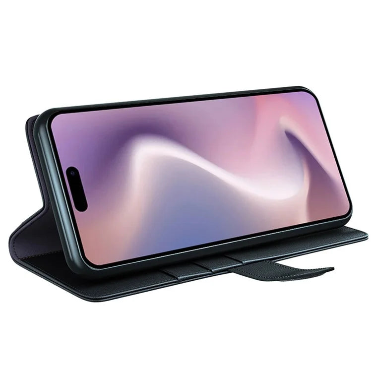 For iPhone 16 Plus Case Wallet Genuine Split Leather Phone Cover Magnetic Clasp