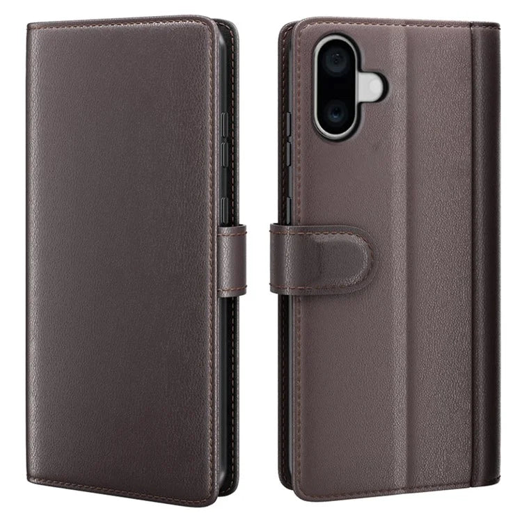 For iPhone 16 Plus Case Wallet Genuine Split Leather Phone Cover Magnetic Clasp