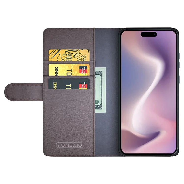 For iPhone 16 Plus Case Wallet Genuine Split Leather Phone Cover Magnetic Clasp