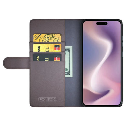 For iPhone 16 Plus Case Wallet Genuine Split Leather Phone Cover Magnetic Clasp