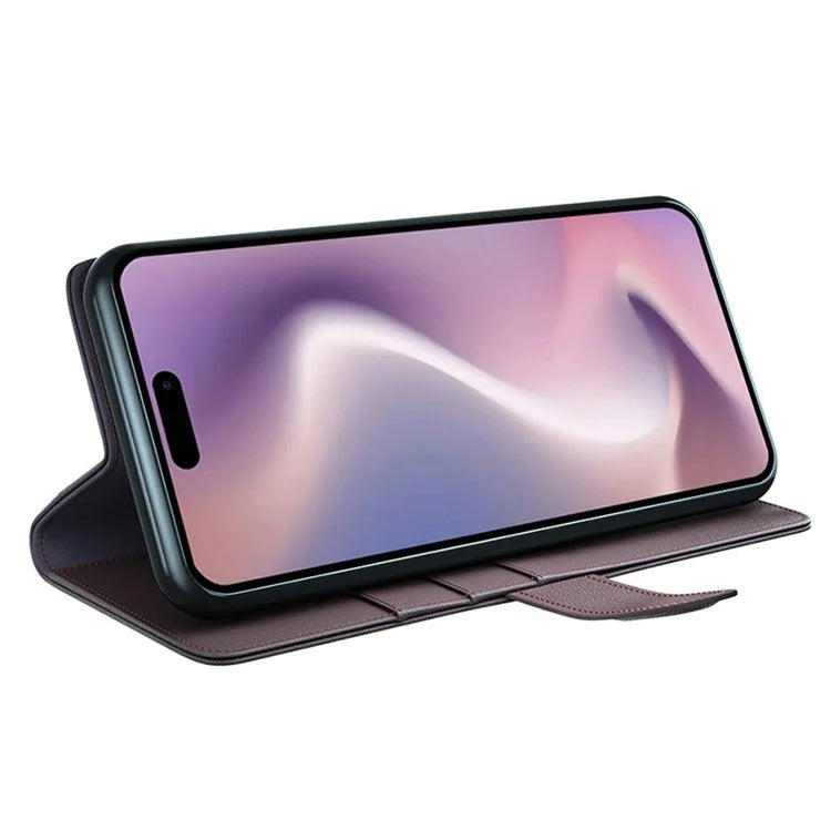 For iPhone 16 Plus Case Wallet Genuine Split Leather Phone Cover Magnetic Clasp