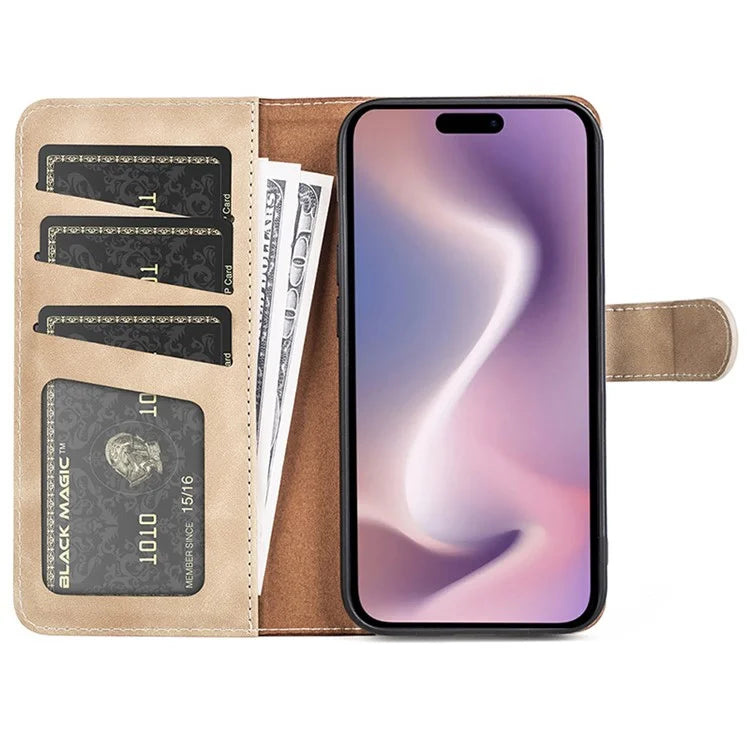 For iPhone 16 Case Wallet Dual Color Flip Leather Phone Cover