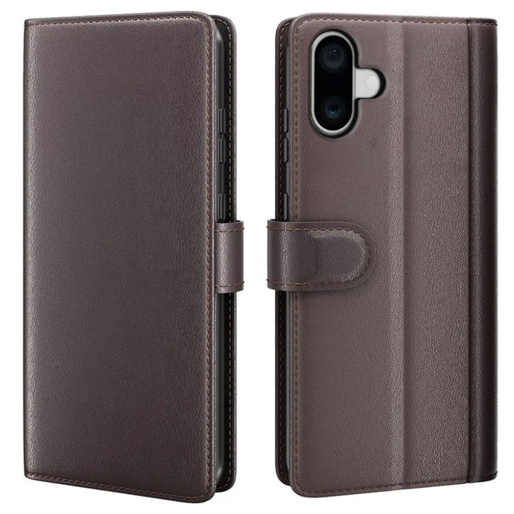 For iPhone 16 Case Genuine Split Leather Phone Cover Wallet Card Slot