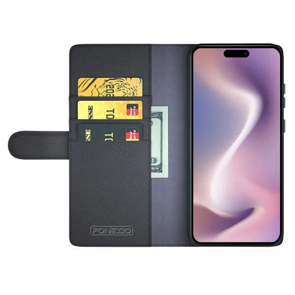 For iPhone 16 Case Genuine Split Leather Phone Cover Wallet Card Slot