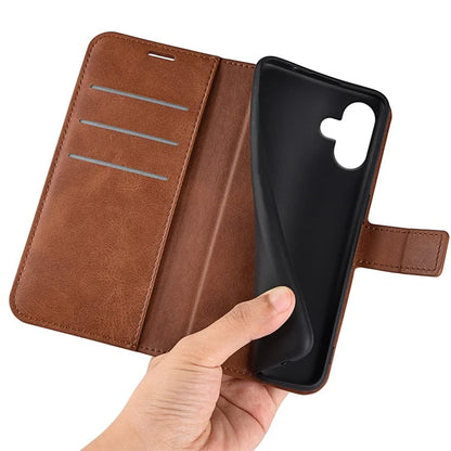 For iPhone 16 Case Calf Texture PU Leather Folio Flip Phone Wallet Cover