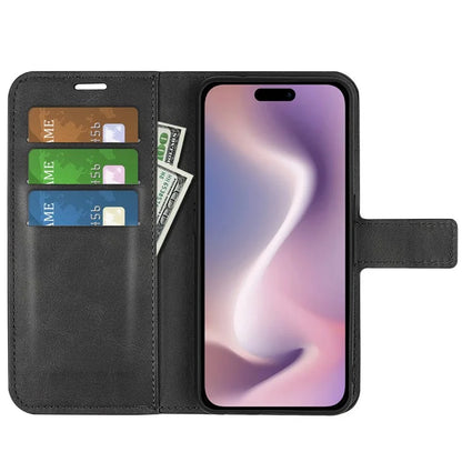 For iPhone 16 Case Calf Texture PU Leather Folio Flip Phone Wallet Cover