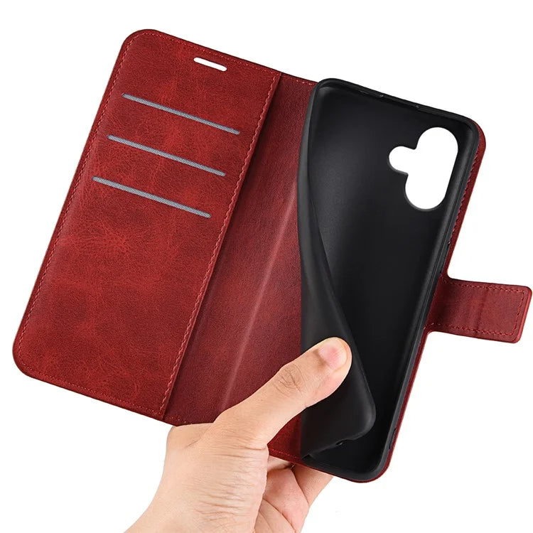 For iPhone 16 Case Calf Texture PU Leather Folio Flip Phone Wallet Cover