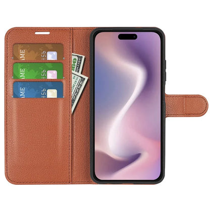 For iPhone 16 Case Wallet Leather Phone Cover Litchi Texture