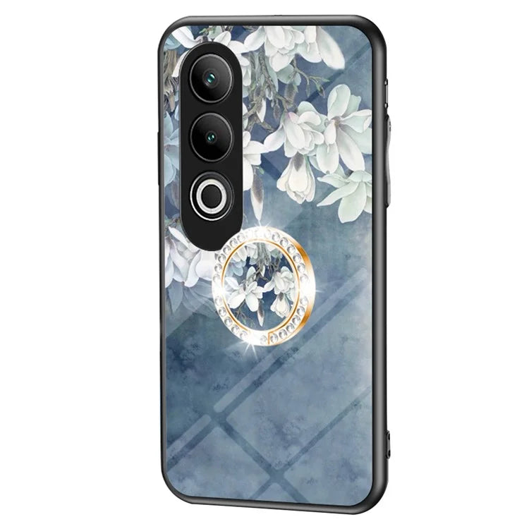 For OnePlus Nord CE4 5G Case Tempered Glass Pattern Printing Phone Cover with Ring Kickstand
