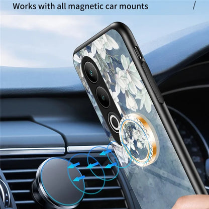 For OnePlus Nord CE4 5G Case Tempered Glass Pattern Printing Phone Cover with Ring Kickstand