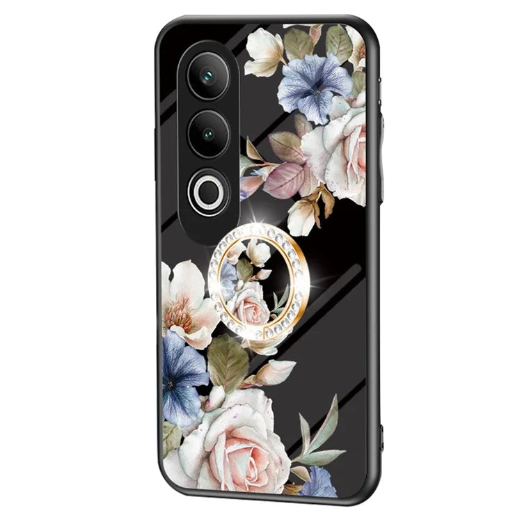 For OnePlus Nord CE4 5G Case Tempered Glass Pattern Printing Phone Cover with Ring Kickstand