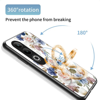 For OnePlus Nord CE4 5G Case Tempered Glass Pattern Printing Phone Cover with Ring Kickstand