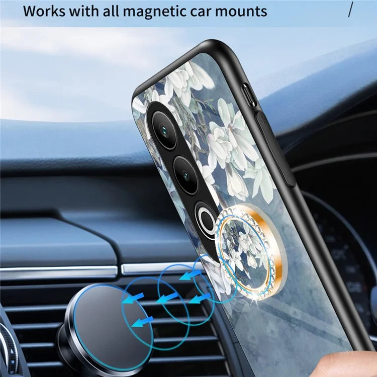 For OnePlus Nord CE4 5G Case Tempered Glass Pattern Printing Phone Cover with Ring Kickstand