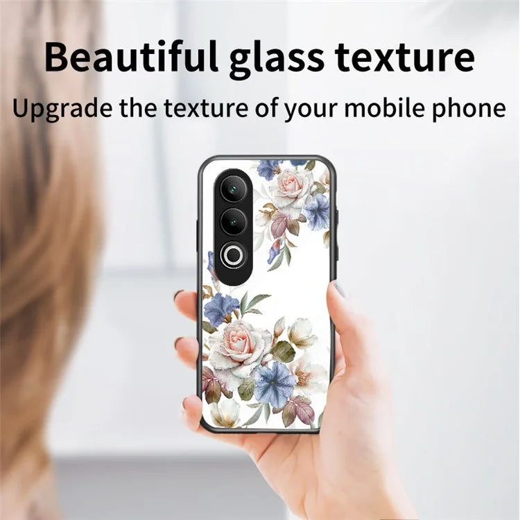 For OnePlus Nord CE4 5G Case Tempered Glass Pattern Printing Phone Cover with Ring Kickstand