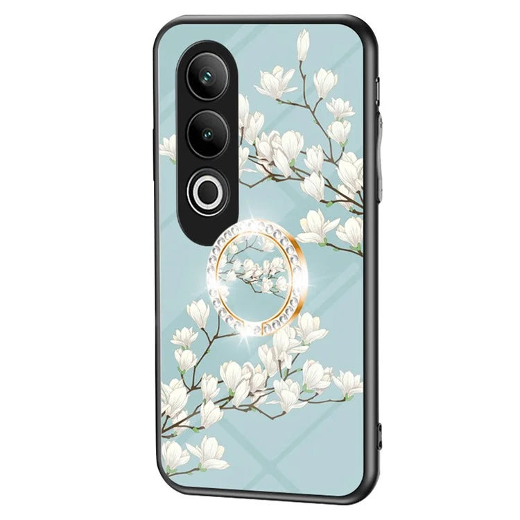 For OnePlus Nord CE4 5G Case Tempered Glass Pattern Printing Phone Cover with Ring Kickstand