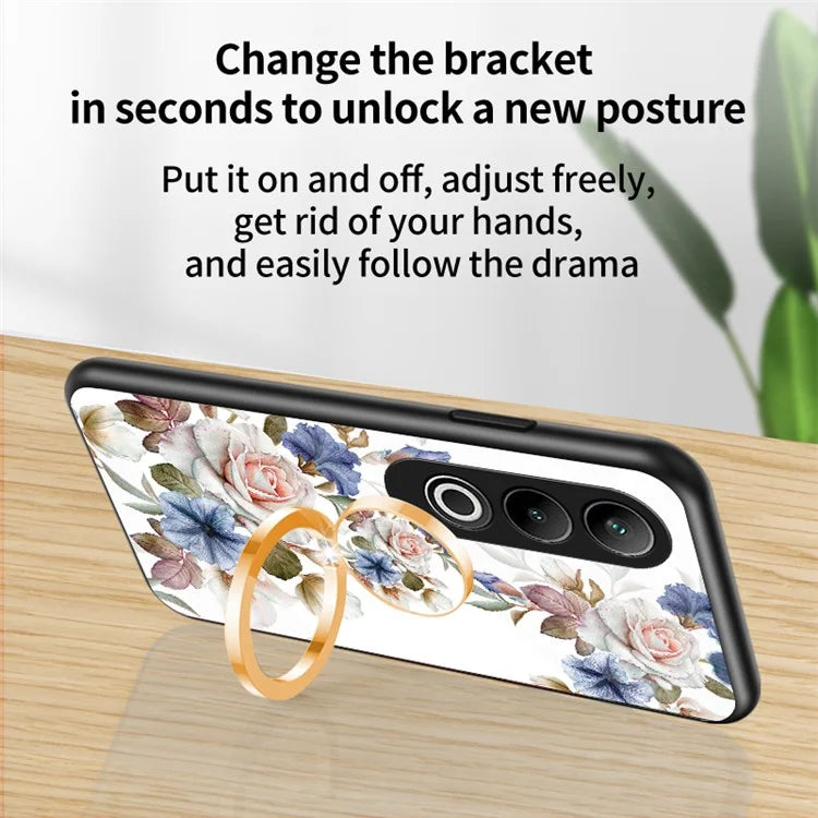 For OnePlus Nord CE4 5G Case Tempered Glass Pattern Printing Phone Cover with Ring Kickstand