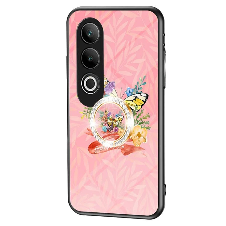 For OnePlus Nord CE4 5G Case Pattern Print Tempered Glass Kickstand Phone Cover