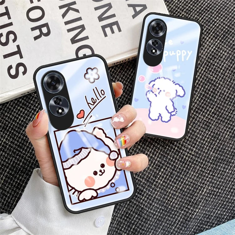 For Oppo A60 4G Cell Phone Case Tempered Glass Cartoon Animal Pattern Shell