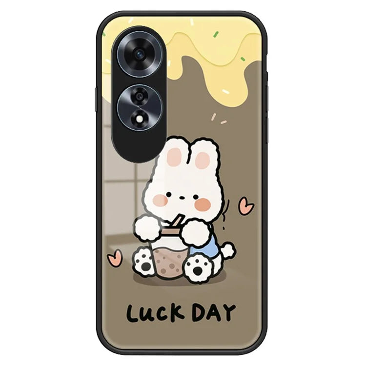For Oppo A60 4G Cell Phone Case Tempered Glass Cartoon Animal Pattern Shell
