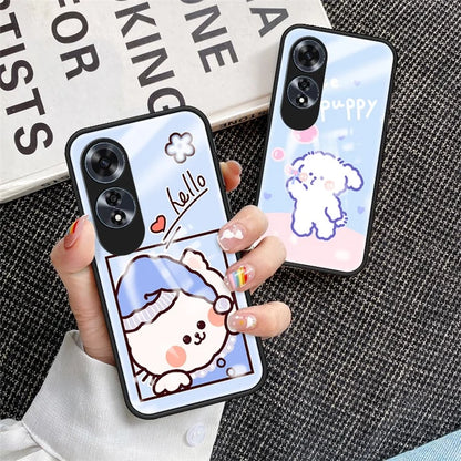 For Oppo A60 4G Cell Phone Case Tempered Glass Cartoon Animal Pattern Shell
