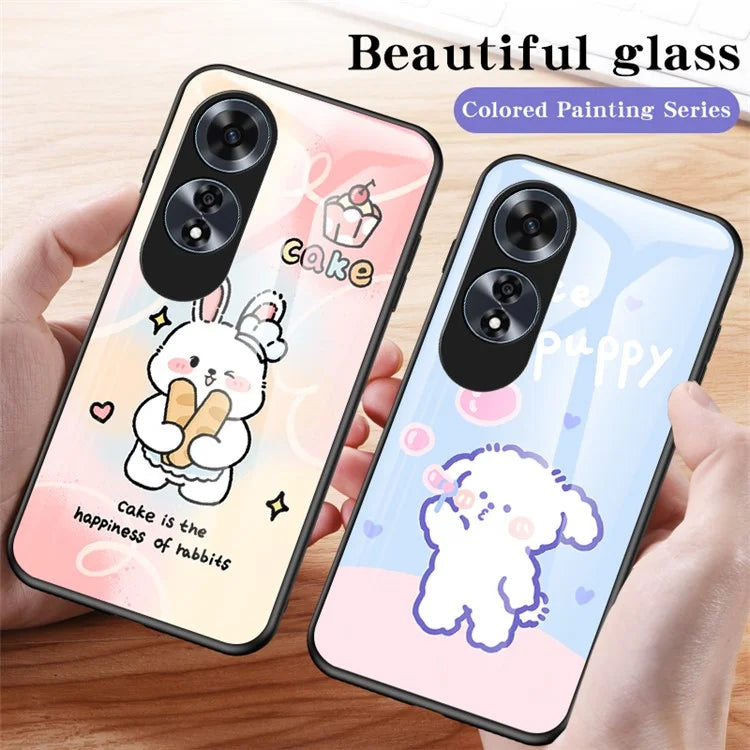 For Oppo A60 4G Cell Phone Case Tempered Glass Cartoon Animal Pattern Shell
