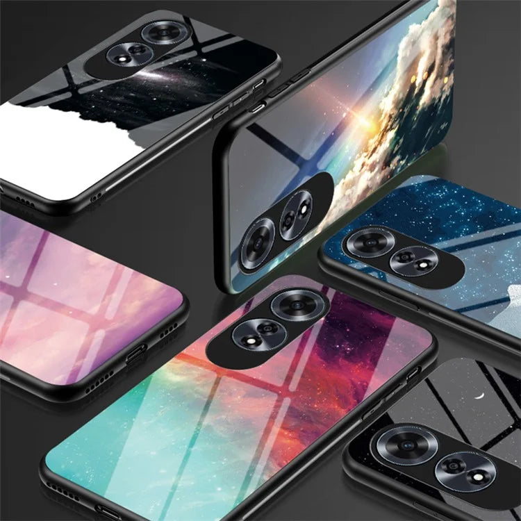For Oppo A60 4G Case Tempered Glass Back Cover Pretty Starry Sky Pattern Design