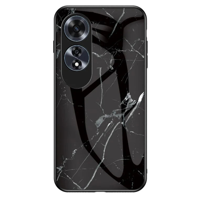 For Oppo A60 4G Case TPU Frame Tempered Glass+PC Back Cover Marble Pattern